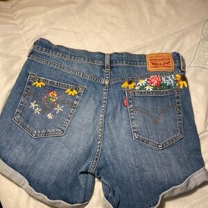 Levi's Women's Blue Jean Shorts with Colorful Floral Design